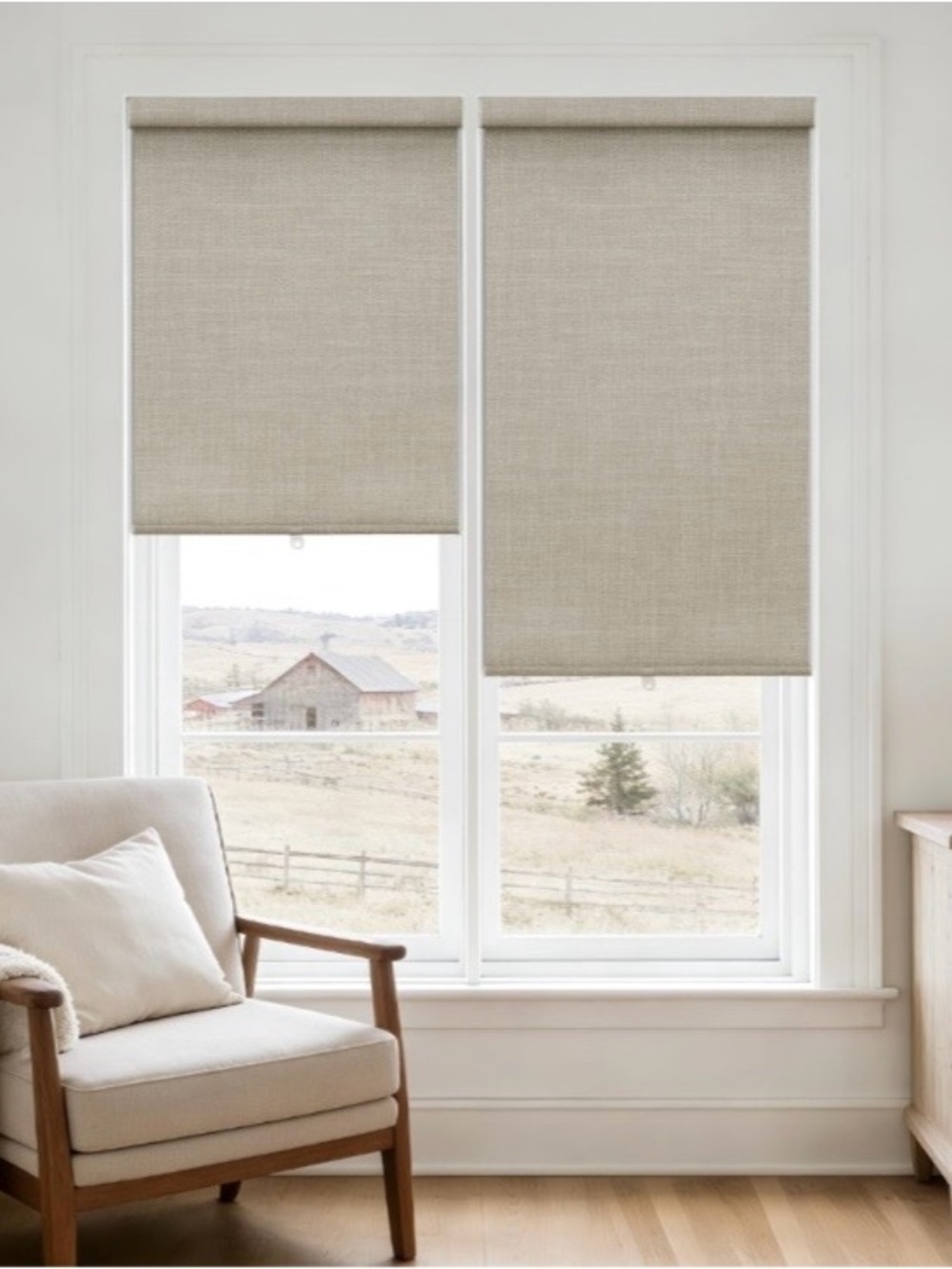 Cordless Roller Shades 100% Linen Fabric UV Protection - OATMEAL